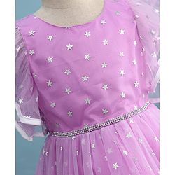 Pine Kids Woven Flutter Sleeves Party Dress With Glitter Star Print - Lilac