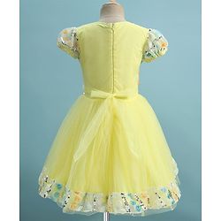 Pine Kids Woven Half Sleeves Party Dress With Floral Applique & Sequin Detailing - Yellow