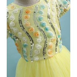 Pine Kids Woven Half Sleeves Party Dress With Floral Applique & Sequin Detailing - Yellow