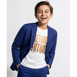 Pine Kids Knit Full Sleeves Solid Blazer with Printed Inner Tee - Blue