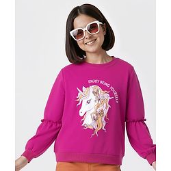 Pine Kids Cotton Knit Full Sleeves Sweatshirt With Unicorn Print - Fuchsia