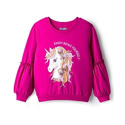 Pine Kids Cotton Knit Full Sleeves Sweatshirt With Unicorn Print - Fuchsia