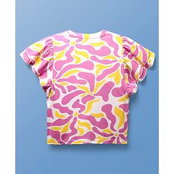 Pine Kids Cotton Knit Half Flutter Sleeves Top with Abstract Print - Multicolor