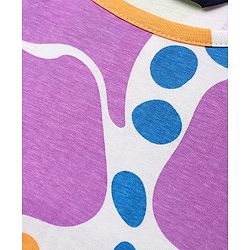 Pine Kids Cotton Knit Flutter Sleeves Top with Abstract Print - White & Plum