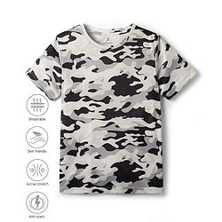 Pine Active Knit Half Sleeves T-Shirt with Camouflage Print - Grey & Black