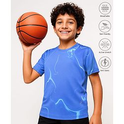 Pine Active Knit Half Sleeves T-Shirt with Abstract Print - Blue