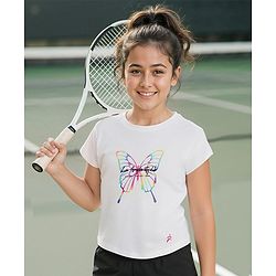 Pine Active Knit Half Sleeves T-Shirt with Butterfly Print - White