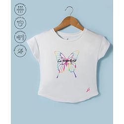 Pine Active Knit Half Sleeves T-Shirt with Butterfly Print - White