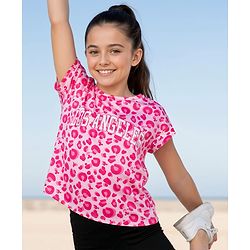 Pine Active knit Half Sleeves Top with Text Print - Pink