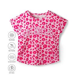 Pine Active knit Half Sleeves Top with Text Print - Pink