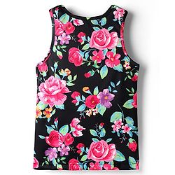 Pine Active Knit Sleeveless Floral Printed T-Shirt - Black