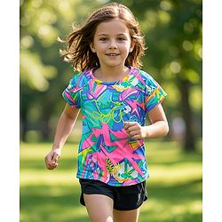 Pine Active Knit Half Sleeves T-Shirt with Abstract Print - Multicolor