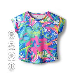 Pine Active Knit Half Sleeves T-Shirt with Abstract Print - Multicolor