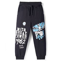 Pine Kids Marvel Terry Knit Full Sleeves Hooded Sweatshirt with Trackpants Set with Spider-Man Graphic - Black