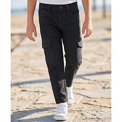 Pine Kids Woven Full Length Washed Denim Jeans - Black