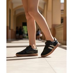 Pine Kids Velcro Closure Sneakers with Stripes - Black & Gold