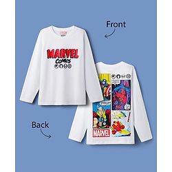 Pine Kids Marvel Single Jersey Knit Full Sleeves T-Shirt with Front & Back Avengers Graphics - White
