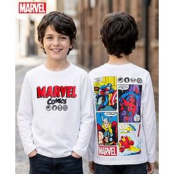 Pine Kids Marvel Single Jersey Knit Full Sleeves T-Shirt with Front & Back Avengers Graphics - White