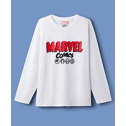 Pine Kids Marvel Single Jersey Knit Full Sleeves T-Shirt with Front & Back Avengers Graphics - White