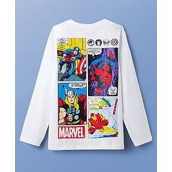 Pine Kids Marvel Single Jersey Knit Full Sleeves T-Shirt with Front & Back Avengers Graphics - White