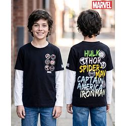 Pine Kids Marvel Single Jersey Knit Full Doctor Sleeves T-Shirt with Front & Back Avengers Graphics - Black