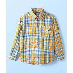 Pine Kids Cotton Woven Full Sleeves Checkered Shirt - Yellow