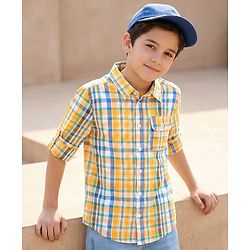 Pine Kids Cotton Woven Full Sleeves Checkered Shirt - Yellow