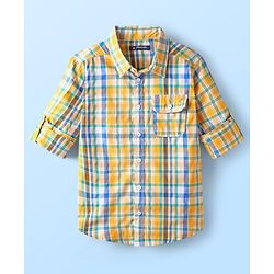Pine Kids Cotton Woven Full Sleeves Checkered Shirt - Yellow