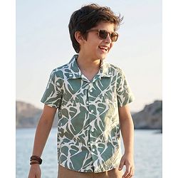 Pine Kids Viscose Woven Half Sleeves Printed Shirt - Green
