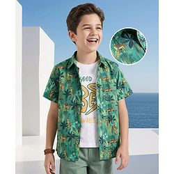 Pine Kids Cotton Woven Half Sleeves Animal Printed Shirt With T-Shirt - Multicolour