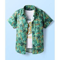 Pine Kids Cotton Woven Half Sleeves Animal Printed Shirt With T-Shirt - Multicolour