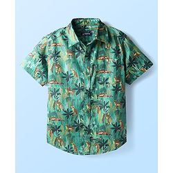 Pine Kids Cotton Woven Half Sleeves Animal Printed Shirt With T-Shirt - Multicolour