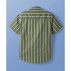 Pine Kids Cotton Woven Half Sleeves Striped Shirt With T-Shirt - Green