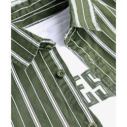 Pine Kids Cotton Woven Half Sleeves Striped Shirt With T-Shirt - Green