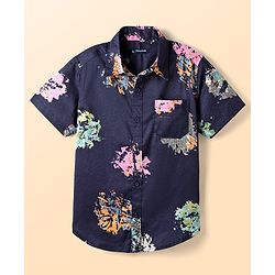 Pine Kids Cotton Woven Half Sleeves Abstract Printed Shirt with Inner Tee - Navy Blue