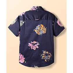 Pine Kids Cotton Woven Half Sleeves Abstract Printed Shirt with Inner Tee - Navy Blue