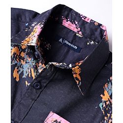 Pine Kids Cotton Woven Half Sleeves Abstract Printed Shirt with Inner Tee - Navy Blue