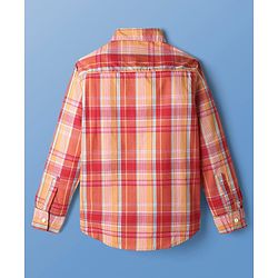 Pine Kids Cotton Woven Full Sleeves Checked Shirt with Inner Tee - Dark Orange & White
