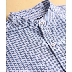 Pine Kids Cotton Woven Full Sleeves Striped Shirt with Mandarin Collar - Sky Blue & White