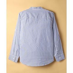 Pine Kids Cotton Woven Full Sleeves Striped Shirt with Mandarin Collar - Sky Blue & White
