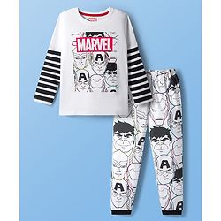 Pine Kids Marvel Single Jersey Knit Full Sleeves Night Suit With Avengers Graphics - White