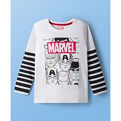 Pine Kids Marvel Single Jersey Knit Full Sleeves Night Suit With Avengers Graphics - White