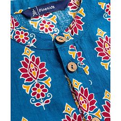 Pine Kids Cotton Woven Full Sleeves Kurta With Floral Print - Blue