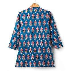 Pine Kids Cotton Woven Full Sleeves Kurta With Floral Print - Blue