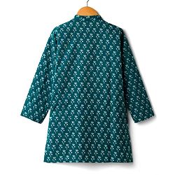 Pine Kids Cotton Woven Full Sleeves Kurta With Floral Print - Navy Blue