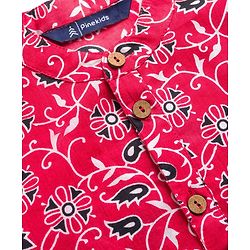 Pine Kids Cotton Woven Full Sleeves Kurta With Floral Print - Red