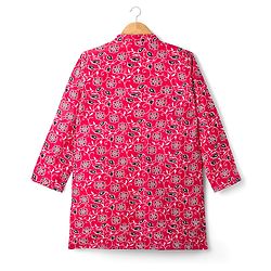 Pine Kids Cotton Woven Full Sleeves Kurta With Floral Print - Red