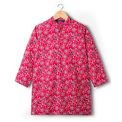 Pine Kids Cotton Woven Full Sleeves Kurta With Floral Print - Red