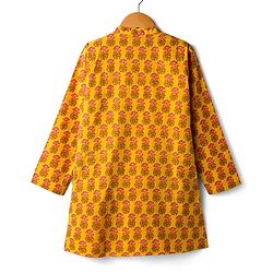 Pine Kids Cotton Woven Full Sleeves Kurta With Floral Print - Mustard