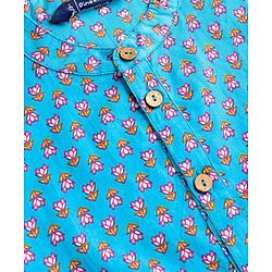 Pine Kids Cotton Woven Full Sleeves Kurta with Floral Print - Light Blue
